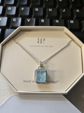 New Bomb Party Necklace “Ocean Breeze Bliss” Blue Topaz Ice Crystal On Rhodium